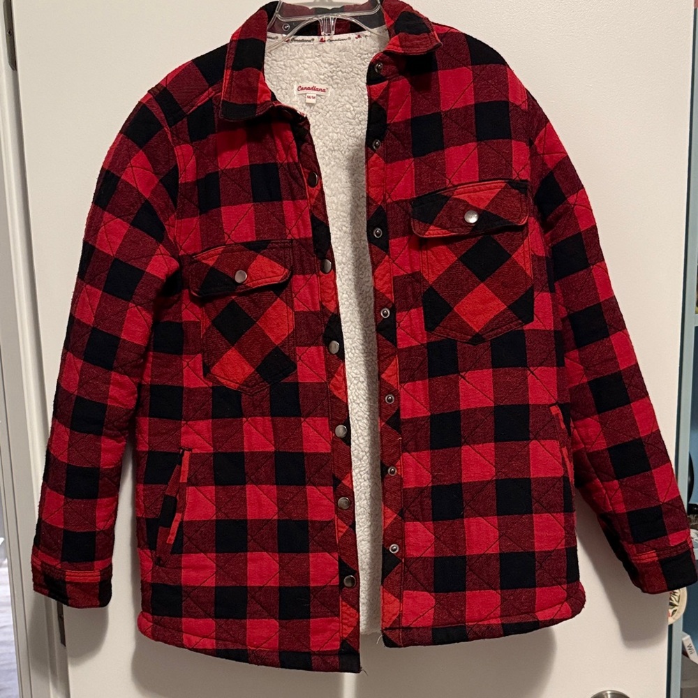 Red and Black Plaid snap button Jacket